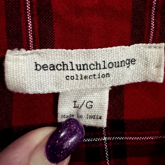 Beach Lunch Lounge‎ Black And Red Plaid Emery Button-up Flannel Shirt Large - Picture 8 of 13